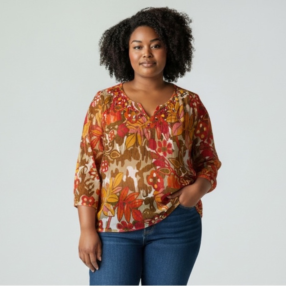 Daisy Fuentes Vibrant Floral V-Neck Blouse